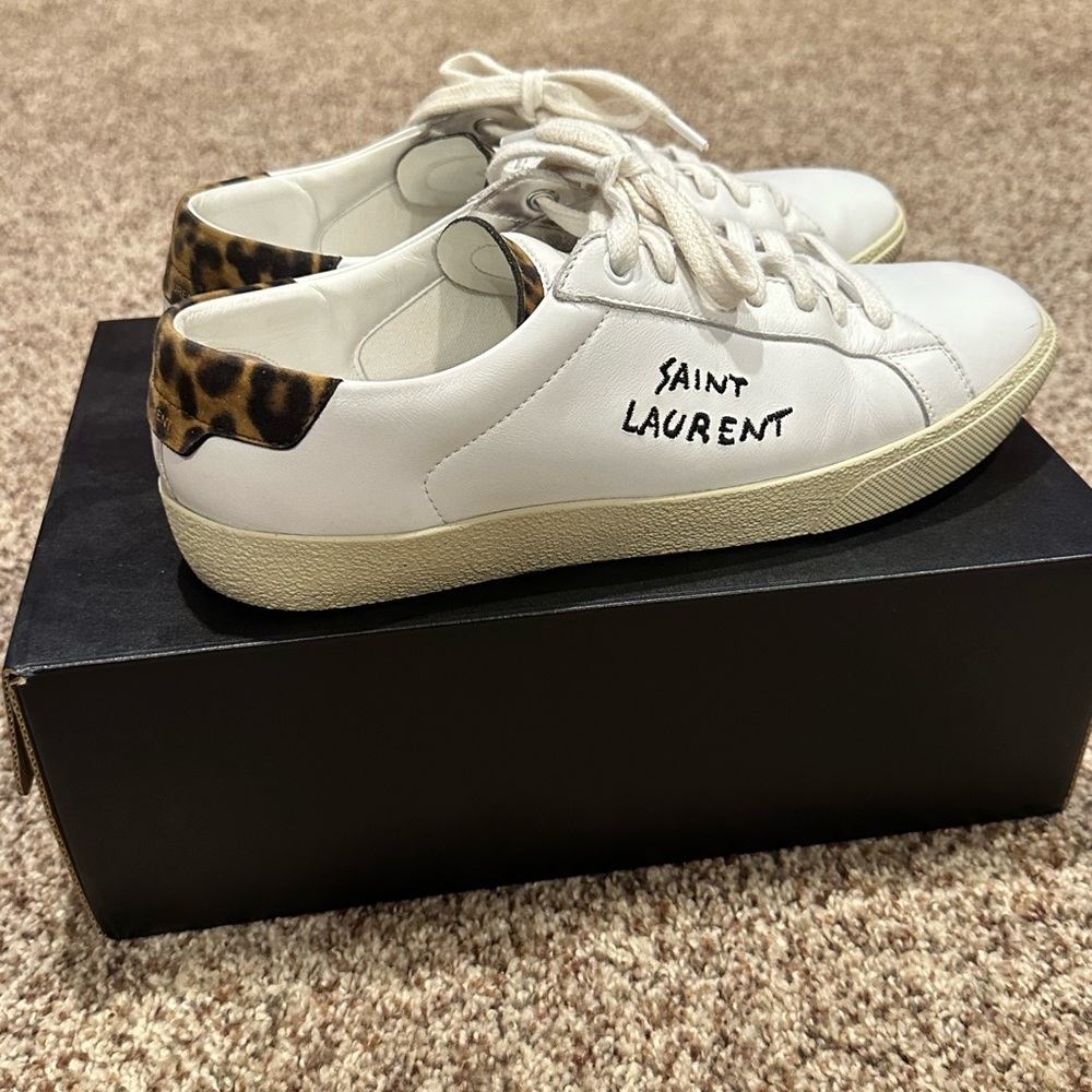 St. Laurent, tennis shoes, leopard print back